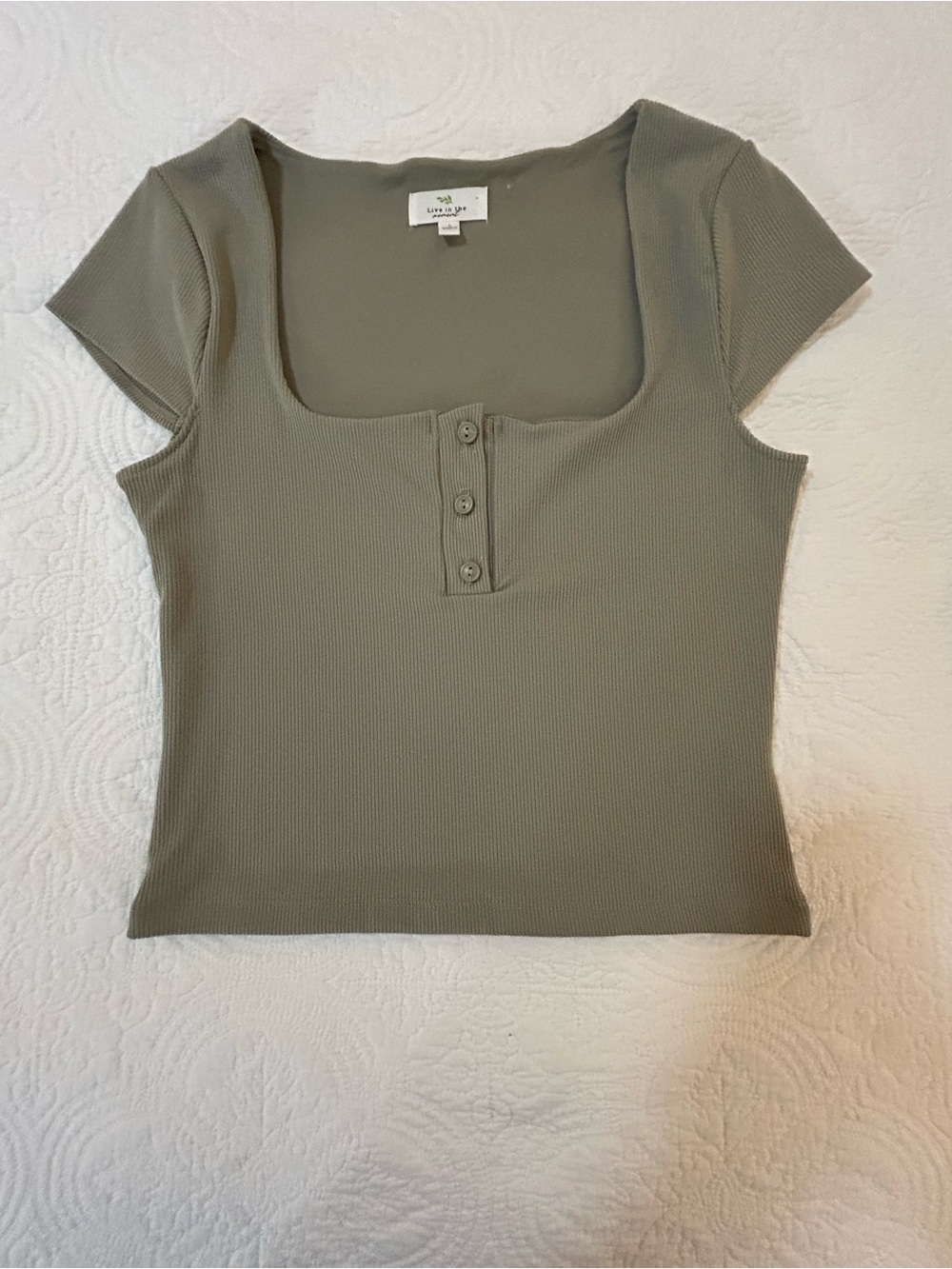 Live in the Moment Olive Square Neck Ribbed Short Sleeve Henley